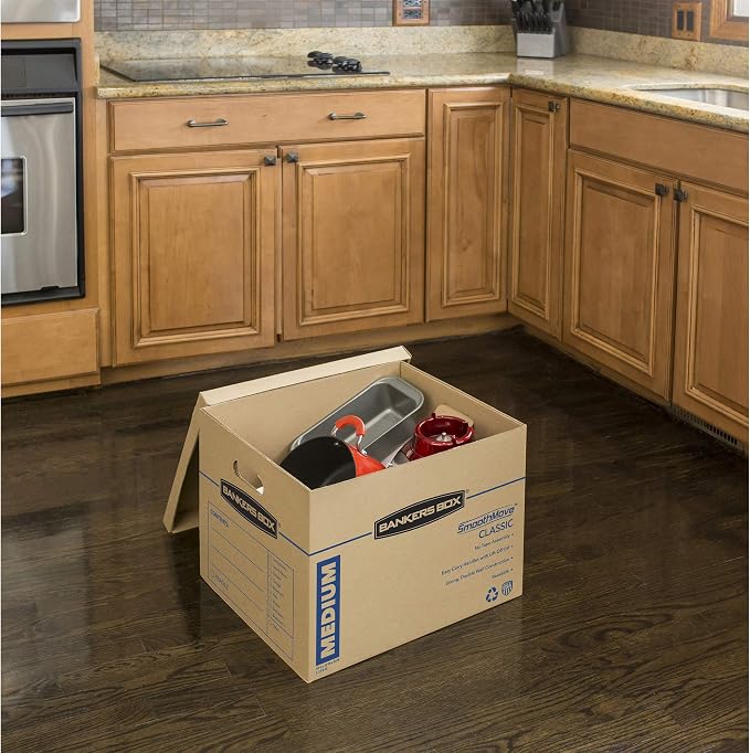 Bankers Box Medium Classic Moving Box 20 Pack, Reinforced Handles, Tape-Free Assembly, Box with Lid, 19" x 14.5" x 15.5", Cardboard