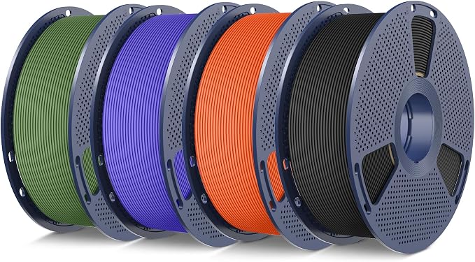 SUNLU 4KG 3D Printer Filament Bundle PLA Matte 1.75mm, Neatly Wound Filament with Matte Finish, Print with 99% FDM 3D Printers, 1kg Spool (2.2lbs), 4 Packs, Black+Orange+Purple+Olive Green