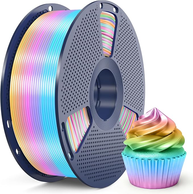 SUNLU Silk Rainbow PLA Filament 1.75mm, Multicolor Gradient 3D Filament, Neatly Wound Shiny Silk 3D Printer Filament, Dimensional Accuracy +/-0.02mm, 1KG Spool(2.2 lbs), Rainbow Silk 04