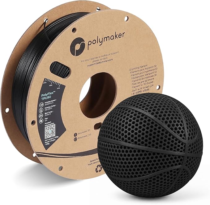 Polymaker TPU Filament 1.75mm Black, 0.75kg Shore 90A Flexible 3D Printer Filament 1.75mm - PolyFlex TPU90 3D Printing TPU Filament 0.75kg Black Soft Flexible Filament