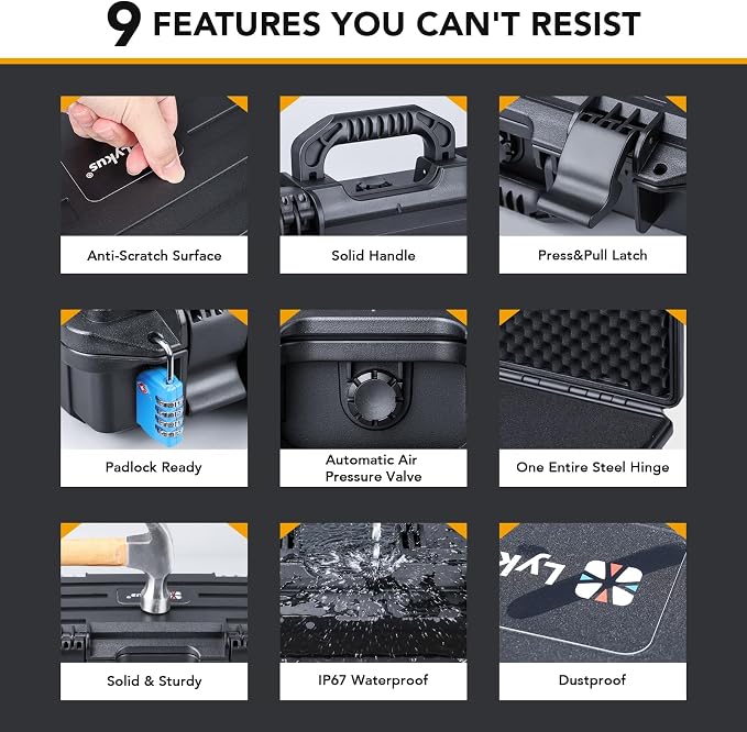 Lykus HC-5021 Waterproof Hard Case with Customizable Foam Insert, Interior Size 20.67x8.11x4.57 in, Suitable for long slim items