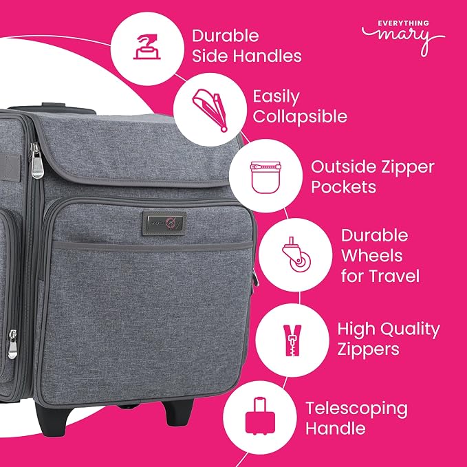Everything Mary Rolling Scrapbook Tote – Heather Grey Craft Bag with Wheels – Organizer Case for Scrapbooking, Papercraft, Art Supplies & Portable Craft Storage