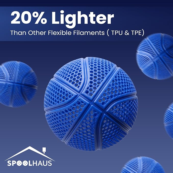 PEBA Filament High Rebound Flexible Filament Super TPU Nylon Based Strength 1.75mm 78% Energy Return Bouncy Airless Basketball Lightweight 3D Printer Filament SpoolHaus Superbounce (Purple, 1kg)