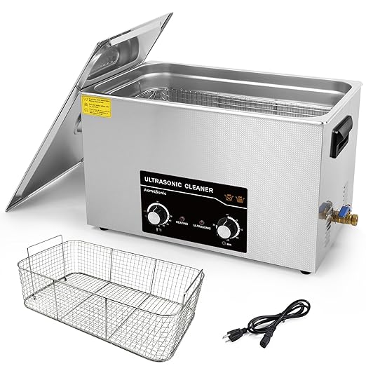 Commercial Ultrasonic Cleaner 30L with Knob, Heater Timer 10 Transducers 800W+600W 42kHz for Carburetor Bike Chain Brass Instrument Jewelry Denture Professional