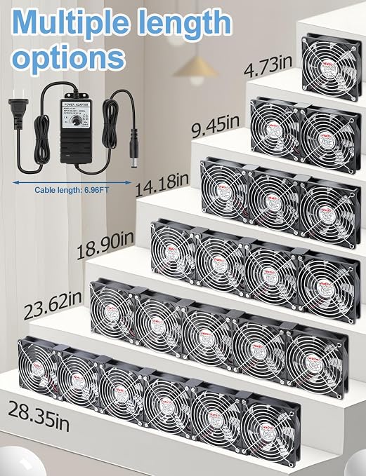 Wathai 120mm x 5 Small Box Computer Fan with AC Plug Dual Ball with Variable Speed Controller for External GPU, Server Rack Cabinet, Chicken Coop, Window Exhaust Cooling Ventilation