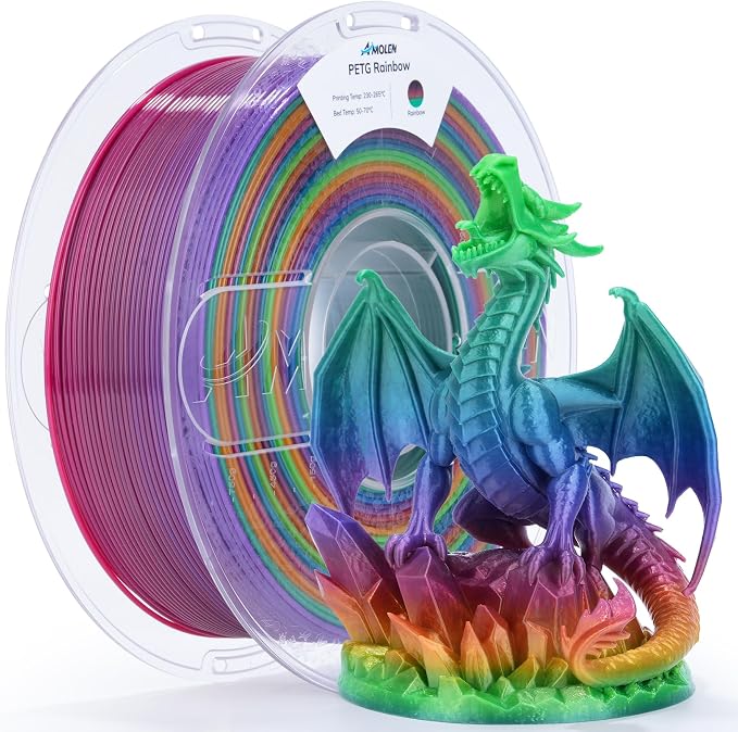 AMOLEN PETG 3D Printer Filament 1.75mm Gradient Rainbow PETG Multicolor Rainbow 1KG/2.2lb