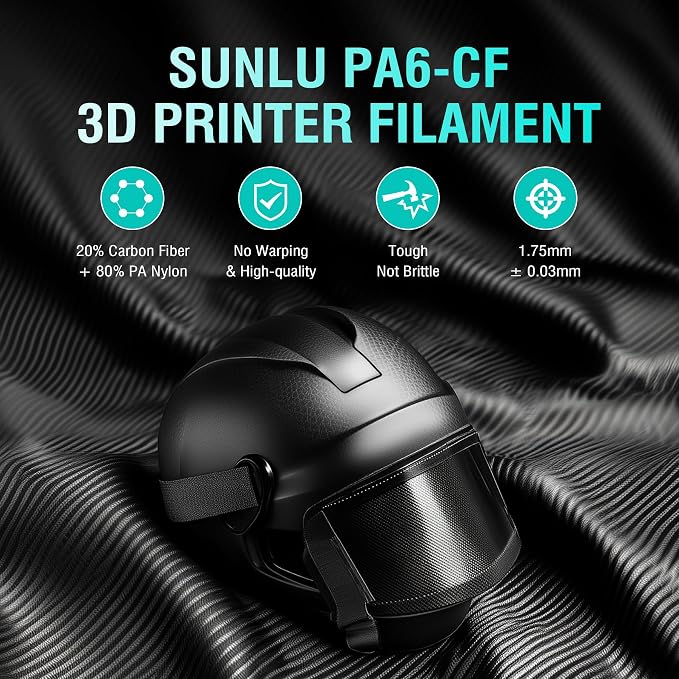 SUNLU PA6-CF Carbon Fibers Nylon PA Filament, 3D Printer Filament 1.75mm 1KG, Engineering Filament 1.75mm Black