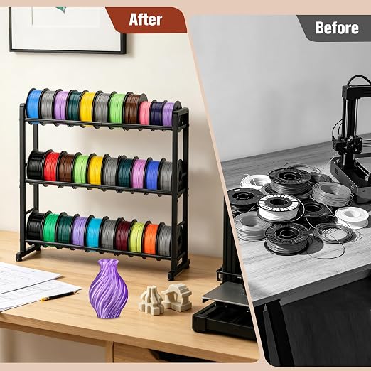 facka 3D Printer Filament Storage Rack, 3-Tier Metal Filament Spool Holder | Desktop Filament Organizer Shelf for 1kg PLA, ABS, TPU, PETG Rolls, Home Office, Studio, Workshop, 3D Printing Workspace