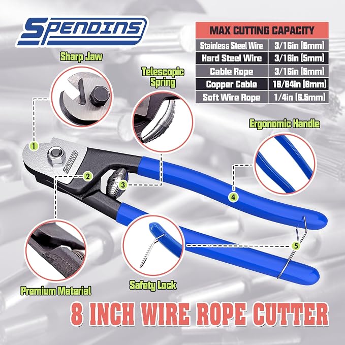 3-Piece Bolt Cutter Set, 14" Heavy Duty Bolt Cutters, 8" Mini Bolt Cutters and 8" Wire Rope Cutter with Carrying Case, Ergonomic Handles, Cr-V Blades for Cutting Locks, Chains, Iron Wire