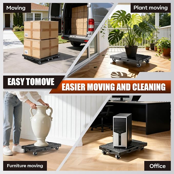 Kavlium 2 Pack Furniture Dolly, 16.9"x11.7" Heavy Duty Moving Dolly with 4 Wheels, Non-Slip Textured Surface for Moving Boxes Appliances, Max Load 500 lbs, Black