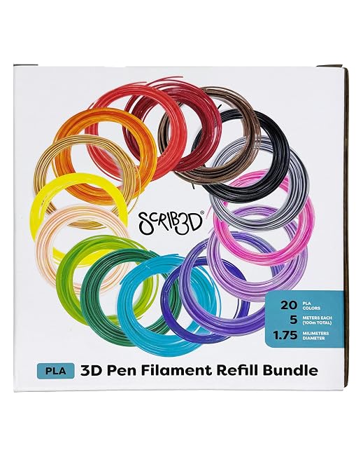 SCRIB3D Advanced 3D Printing Pen with 2 Starter Colors and PLA Refill Pack with 20 Assorted Colors