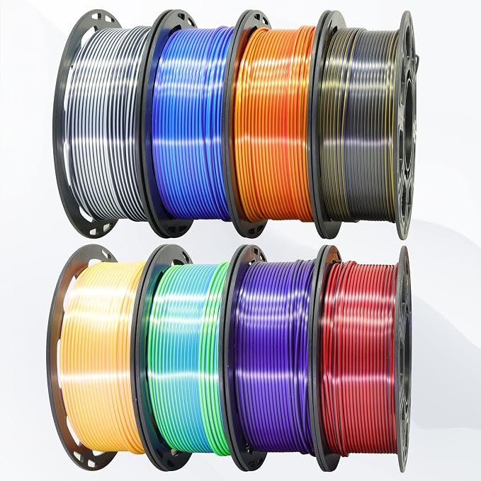 BBLIFE 8 Spools Dual Color Silk PLA 3D Printer Filament Bundle, Silk Purple Gold White Red/Black, Purple/Blue, Red/Gold, Green/Blue, Yellow/Pink, 1.75mm Bicolor Silk PLA 250gX8