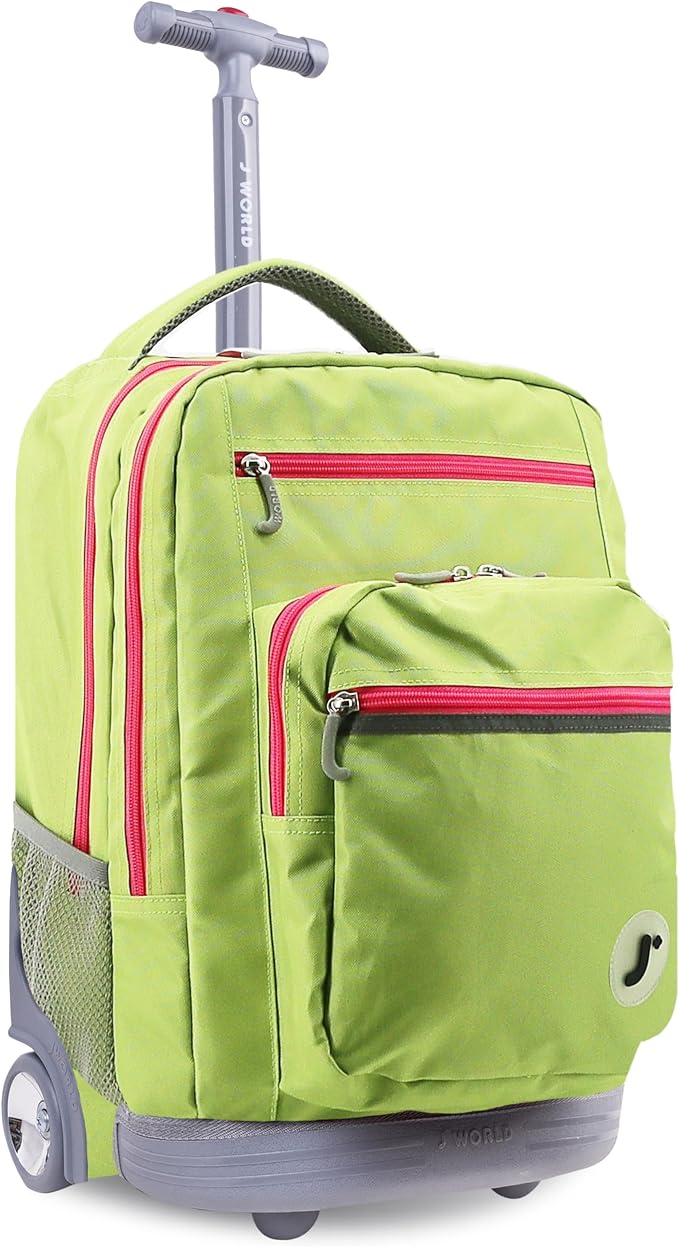 J World Sundance Laptop Rolling Backpack for Girls Boys. Roller Bookbag with Wheels, 20 Inch, Celery