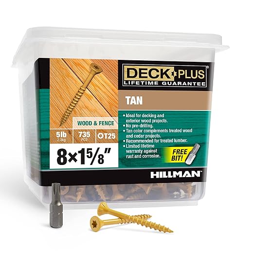 Deck Plus 1-5/8 Inch Epoxy Coated Exterior Wood and Fence Screws #8 x 1-5/8" Torx/Star Drive Included Coarse Thread, Outdoor Rust Resistant Decking Screw, Tan, 5 lb Box, 735 Pieces | 48412