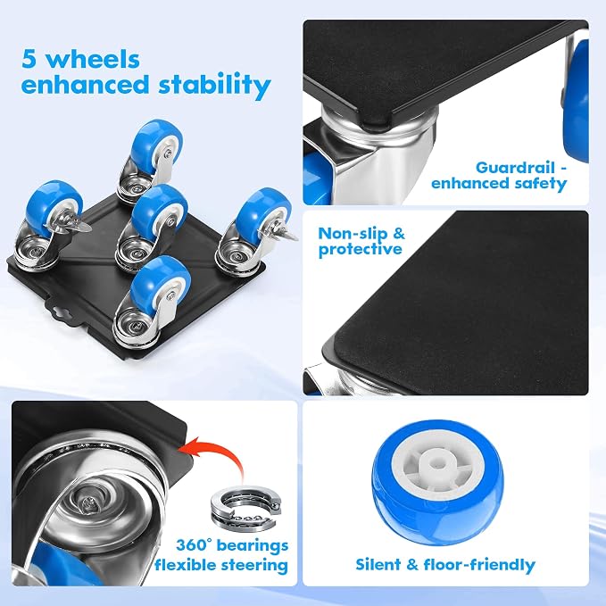 Heavy Duty Furniture Moving Tool Set, Supports up to 2000 Pounds, 5 Wheel Metal Furniture Mover, Furniture Dolly, Appliance Furniture Sliders with Wheels, Furniture Lifter Tool (Blue, 6.5" x6.5")