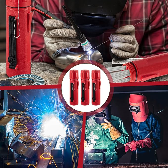 Zonon 4 Pcs Welding Rod Storage Tube 3" x 14" Welding Rod Holder Electrode Storage Container Airproof Waterproof with Adjustable Shoulder Strap, Compartment and Cover for Canister (Red)