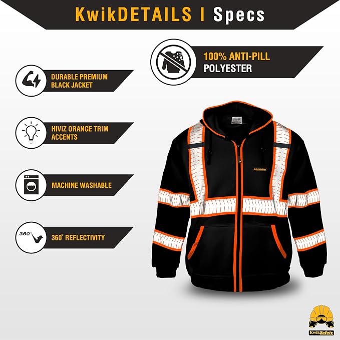 KwikSafety - Charlotte, NC - Men's Fleece Safety Hoodie | PPE Hi Vis Lightweight Reflective Jacket