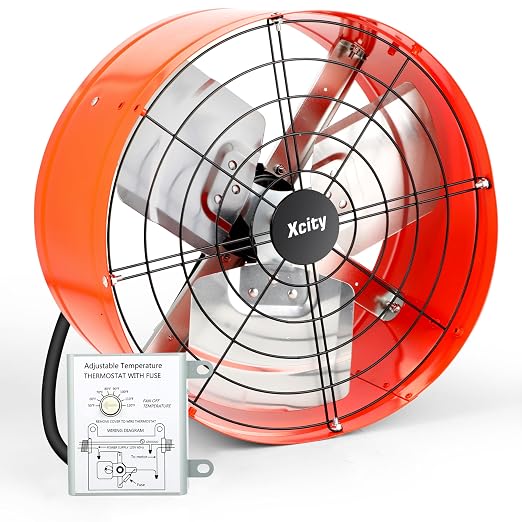 Xcity 14 inch Gable Mount Fan with Adjustable Thermostat, Heavy-Duty Vent Attic Fan, High Velocity 1600 CFM, 2400 sq.ft, Metal Exhaust Ventilator for Garage, Attic, Greenhouse