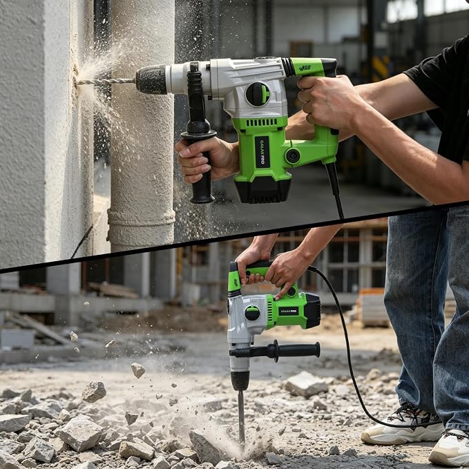 GALAX PRO SDS-Plus Rotary Hammer Drill 1500W 0-4000RPM, 4 in 1 Functions | 360° Anti Vibration Auxiliary Handle, Heavy Duty Electric Rotary Hammer Drill with Case,for Metal, Wood, Brick, Plastic