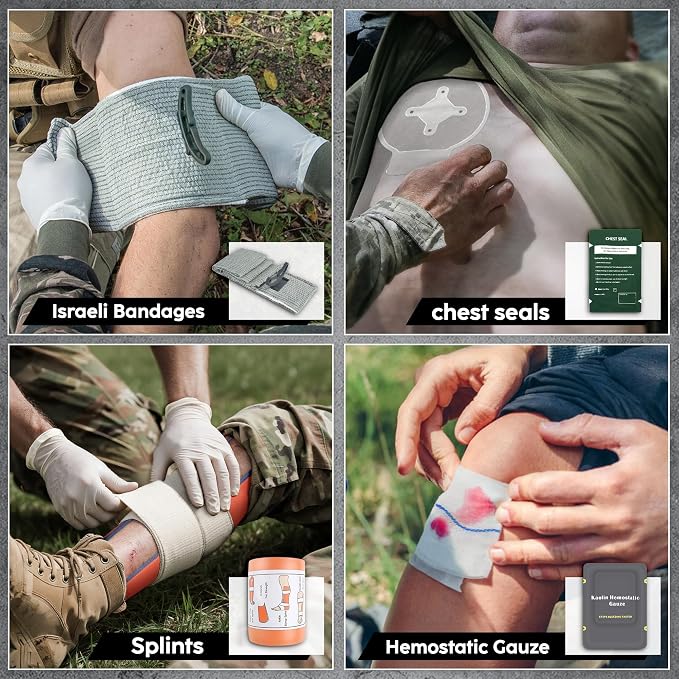 IFAK Trauma Kit with Tourniquet, Israeli Bandage, Splint, Tactical First Aid Kit for Car, Camping, Hiking and Travel with Molle Bag (66 Pack)
