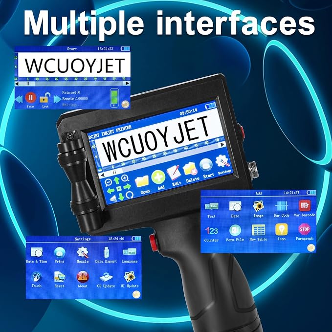 H760 Handheld Inkjet Printer, Printing Height 0.08-0.5 Inch Portable Handheld Printer with 42ml Quick-Drying Ink Cartridge 4.3Inch Touch Screen for Text/QRCode/Batch Number/Image/Date/Label/Barcode