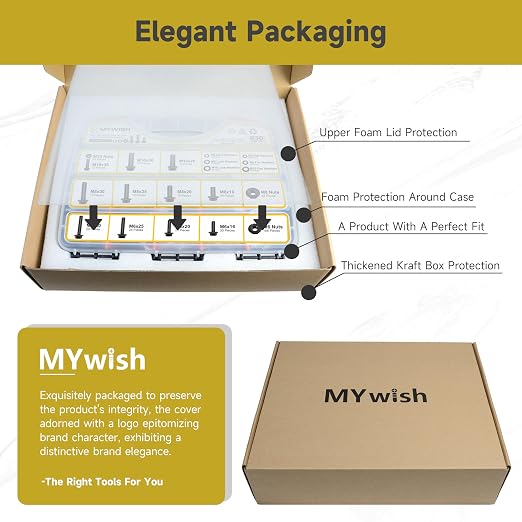 Mywish 830Pcs M6 M8 M10 Flange Metric Bolt Assortment Kit, Grade 10.9 Alloy Steel Black Oxide Nuts and Bolts, Flat/Spring Washers
