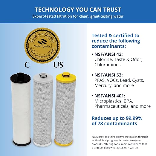 Aquasana® AQ-5300+R Genuine Replacement | AQ-C3M-R | 3 Stage Max Flow Filters | WQA Certified to NSF Standards | Claryum® Under Sink Filter | Reduces Up to 99.99% of PFAS, Lead & Chlorine