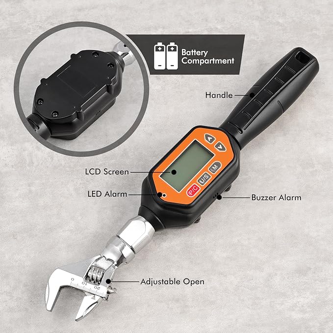 Digital Torque Wrench, 1.0 to 30 Nm Open End Torque Wrench Set with 25 mm Open End Head for Hvac Mini Split and Refrigeration System (30 NM)
