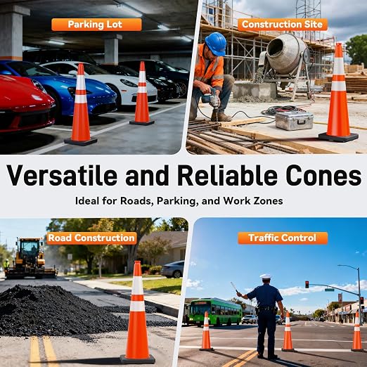 HiGiant 36 Inch Traffic Cones 5 Pack, Orange Safety Cone with Weighted Base, High-Visibility and Impact-Resistant, for Parking, Road Construction, Drivers Training, Driveway
