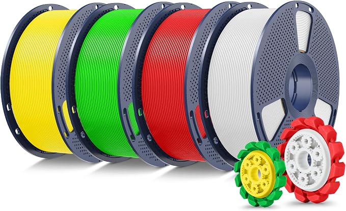 SUNLU PLA+2.0 3D Printer Filament 4KG, Upgrade PLA+ Filament 1.75mm, Tougher and Stronger, Dimensional Accuracy +/-0.02mm, 1KG per Spool, 4KG Total, White+Red+Green+Yellow