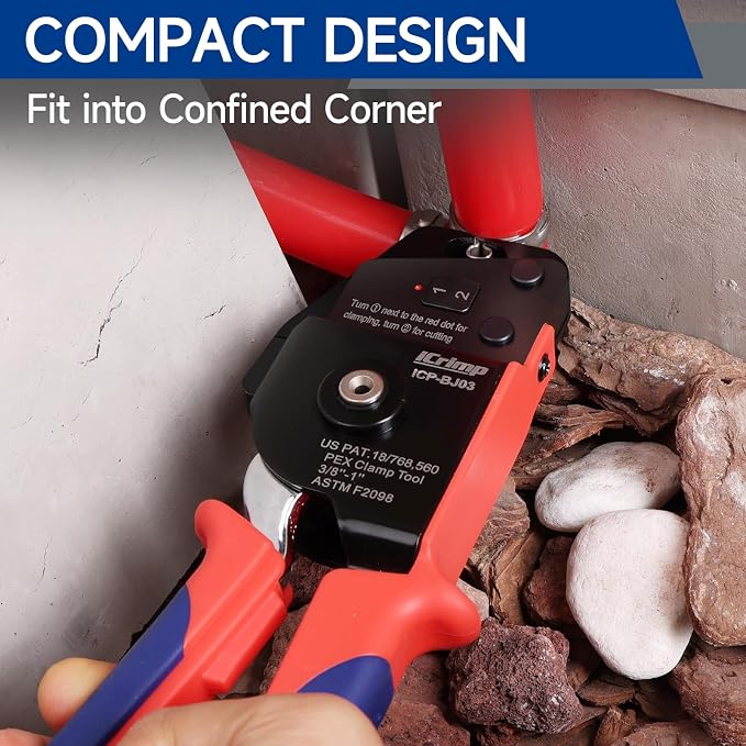 iCrimp One-Hand PEX Pipe Cinch Tool Kit, PEX Crimping Tool with Removing Function for 3/8-1 inch Clamp Rings, with 20PCS 1/2-in, 10PCS 3/4-in PEX Clamps and Pipe Cutter