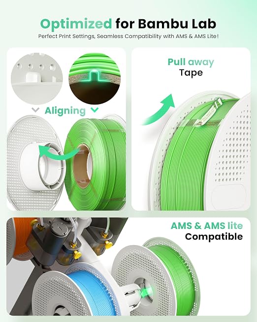 PLA Filament 1.75mm PLA 3D Printer Filament(Refill),1kg Refill for Reusable Spools(2.2lbs),Premium Quality 3D Printing Filament for Bambu lab 3D Printers,Grass Green