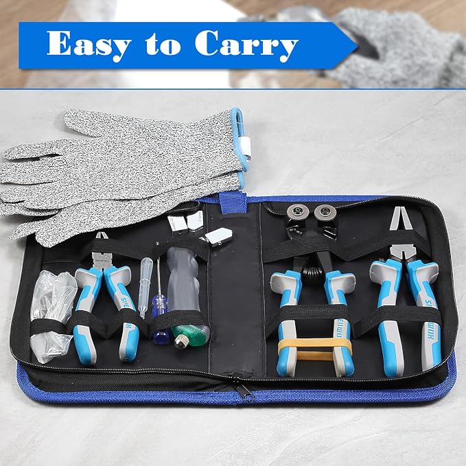 SPEEDWOX 20PCS Heavy Duty Mosaic Wheeled Glass Nippers with Replacement Cutting Wheel Glass Running Pliers Breaker Grozer Pliers Oil Feed Glass Cutter Set Cut Resistant Gloves Leather Zipper Bag