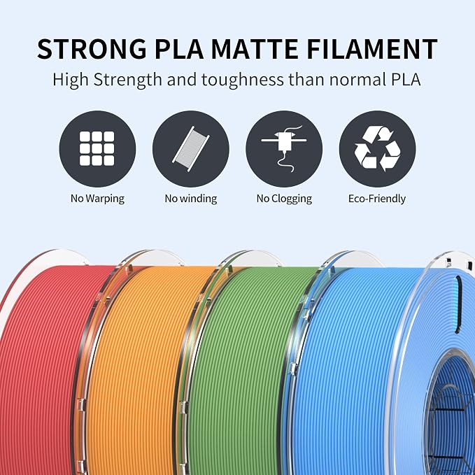 RAMBERY Matte PLA 3D Printer Filament Bundle 4KG, Matte Smooth Finish PLA Filament 1.75mm, Individually Vacuum Packed, 1kg(2.2lb) X4PCS, Red/Orange/Matcha Green/Blue