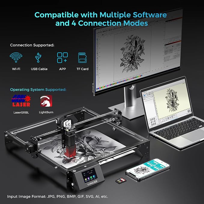 LONGER Laser Engraver Ray5 10W, 60W DIY Laser Cutter and Laser Engraving Machine with 3.5" Touch Screen,0.06mm Laser Spot 10000mm/min, Offline Usage CNC Laser Engravers for Wood Metal Acrylic Glass