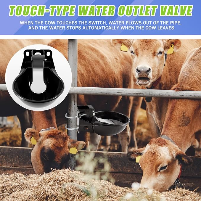 1 Pcs 2.5 L/ 0.66 Gal Automatic Livestock Waterer, Heavy Cast Iron Push-Paddle Water Trough, Black Stainless Steel Livestock Water Bowl for Horse Cattle Goat Pig 11.8 x 9.06 x 3.94 Inch