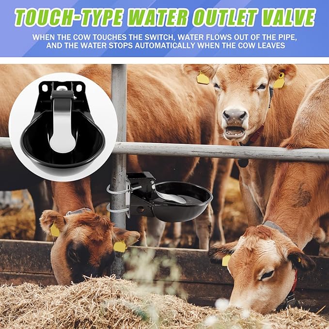 2 Pcs 2.5 L/ 0.66 Gal Automatic Livestock Waterer, Heavy Cast Iron Push-Paddle Water Trough, Black Stainless Steel Livestock Water Bowl for Horse Cattle Goat Pig 11.8 x 9.06 x 3.94 Inch