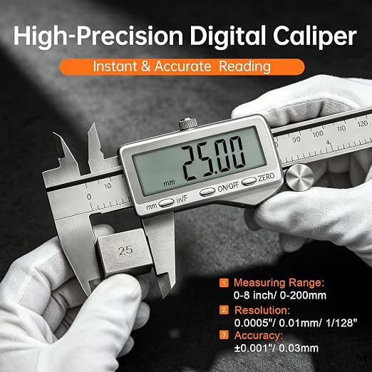 HARDELL Digital Caliper 8"/200mm, Rechargeable Stainless Steel Micrometer, Large LCD Inch/MM/Fraction, Auto-Off, Electronic Measuring Tool for Machinist Woodworking 3D Printing DIY Household
