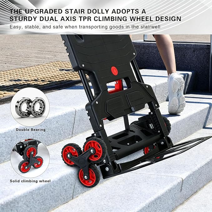 2 in 1 Folding Hand Truck Dolly,330LB Stair Climbing Dolly Cart with Wheels,Hand Truck Foldable with Telescoping Handle,Collapsible Hand Truck for Moving&Transportation(Red)