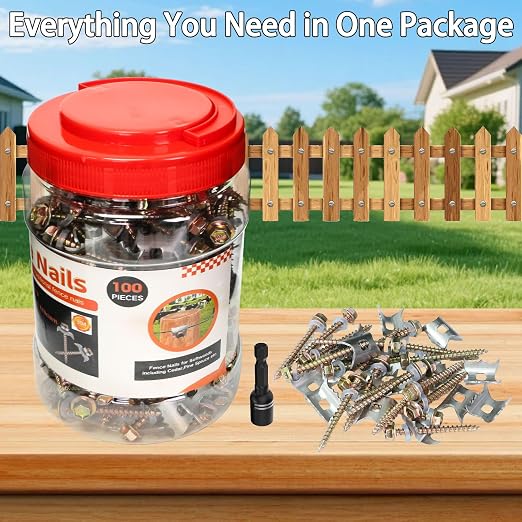 100 Pcs Stainless Steel Fence Staples Fence Nails for Softwood Reusable Fence Nails for Wire Mesh & Woven Fencing,Fence Fasteners with Wire Fixer, Easy Install & Remove with Power Drill