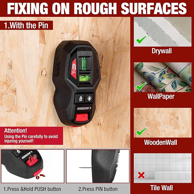 ARROW 2-in-1 Laser Level with Magnetic Stud Finder, Rechargeable Wall Scanner for Wood & Metal, Cross Line Laser with Bubble Vials for Accurate Markings, Ideal for Hanging Frames & Pictures