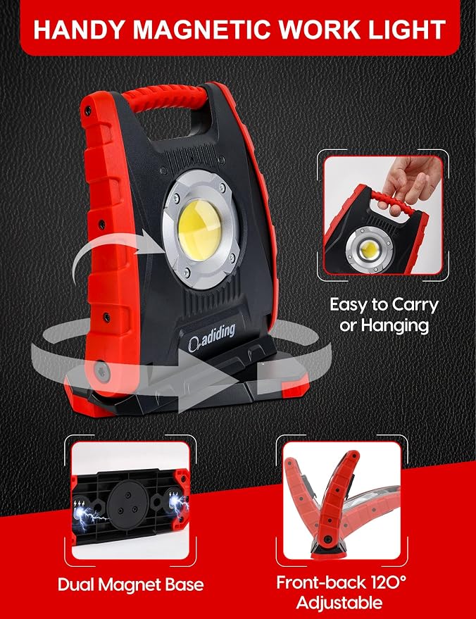 Adiding Solar Outdoor Lights, 3500LM LED Flood Lights with 16.4 Ft Cable & 4400mAh Rechargeable LED Work Light, 360° Rotation Magnetic Base
