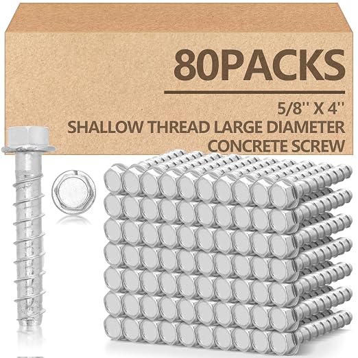Tandefio 80 Pack 5/8" X 4" Galvanized Concrete Screws Large Diameter Anchors Concrete Screw Anchor Bolts Masonry Screw for Anchoring to Masonry Brick or Block