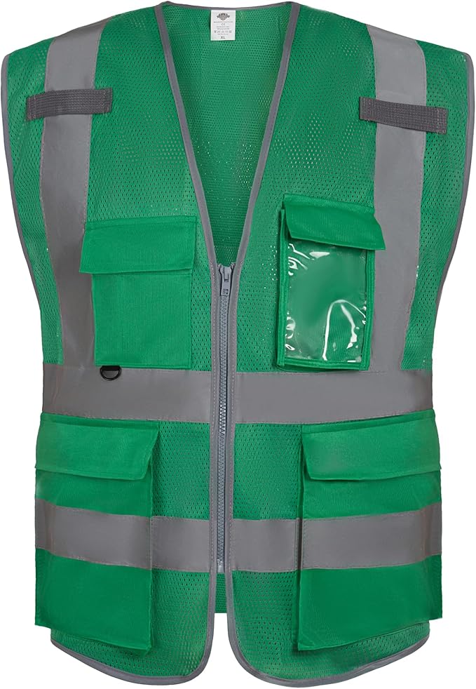 Dazonity High Visibility Mesh Safety Vest with Multi Pockets and Zipper, Fit for Men & Women, Work, Construction, Surveyor