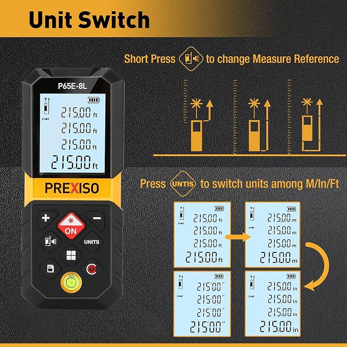 PREXISO 215Ft Laser Measure with Entension for Diagonal Measuring & PREXISO Laser Level with Tripod - 100Ft Rechargeable Dual Modules
