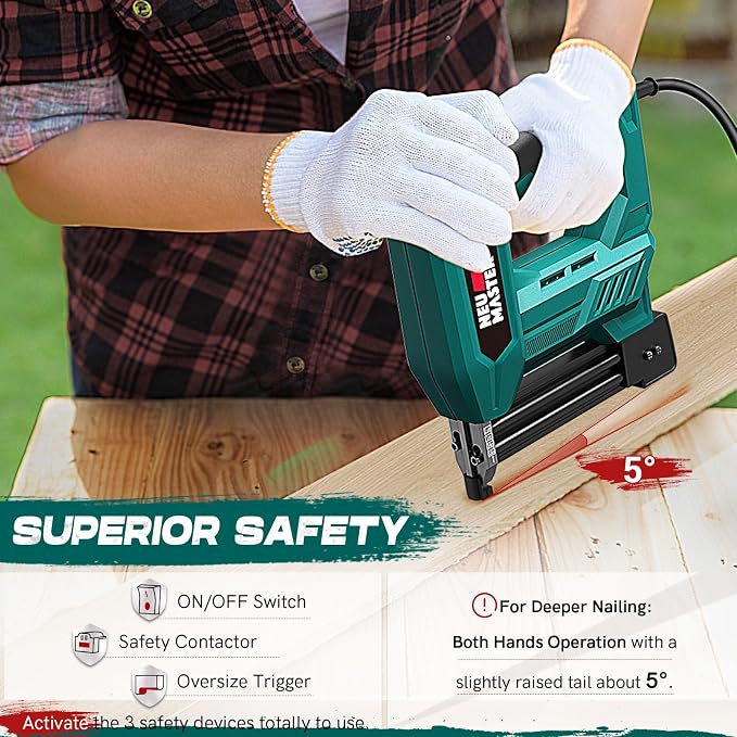 NEU MASTER Brad Nailer, 2 in 1 Electric Staple Gun/Nail Gun for Wood, Upholstery and DIY Projects, 1/4'' Narrow Crown Staples 200pcs and Nails 800pcs Included (Renewed)