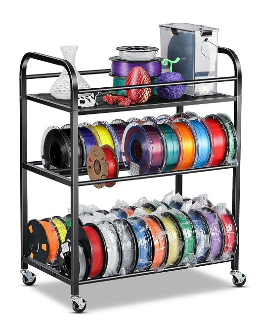 3D Printer Filament Storage Rack- Rolling Filament Spool Holders Racks with Wheels, Heavy Duty Metal Shelf for PLA/ABS/TPU/Nylon, Filaments Organzied for 3D Printing Studio, Office Workshop (Black)