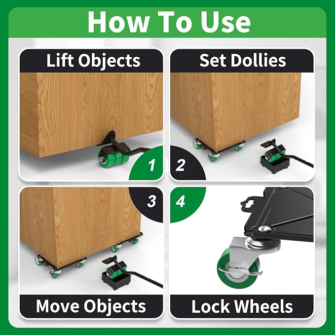 NEST EASY Upgraded Heavy Duty Furniture Dolly 360° Rotating 5 Wheels, Alloy Steel Furniture Movers Up to 3748 lbs/1700 Kg Load Capacity with Measure Tape and Leveler (8.6x7.8 in)
