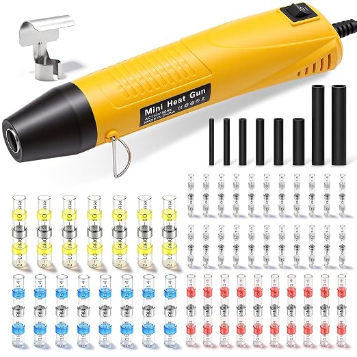 200PCS Heat Shrink Solder Seal Wire Connectors Kit with Mini Heat Gun, Solder Stick Wire Connectors Waterproof Wire Electrical Connector Kit for Marine, Automotive, Boat, Truck (26-10 Gauge)