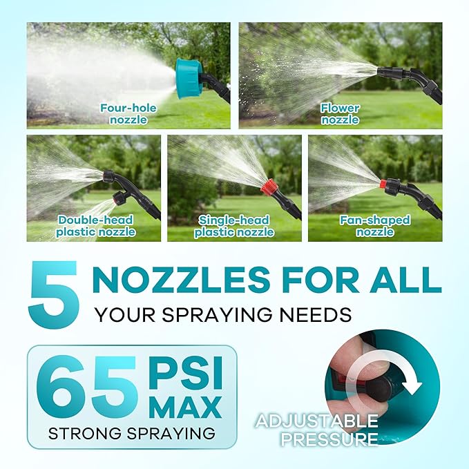 4.23 Gallon Battery Powered Backpack Sprayer, 0-65 PSI Adjustable Pressure, Electric Sprayer with 5 Nozzles and 1 Wands, 18V 2Ah Battery, Wide Mouth Lid for Weeding, Spraying